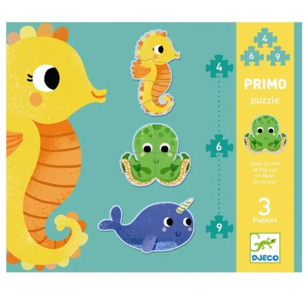 Primo Puslespil Havets Dyr 4, 6, 9 Brikker*Djeco Fashion