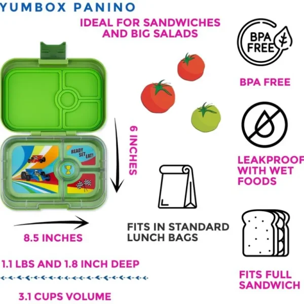 Panino 4 Rum, Green/Race Cars*Yumbox Clearance