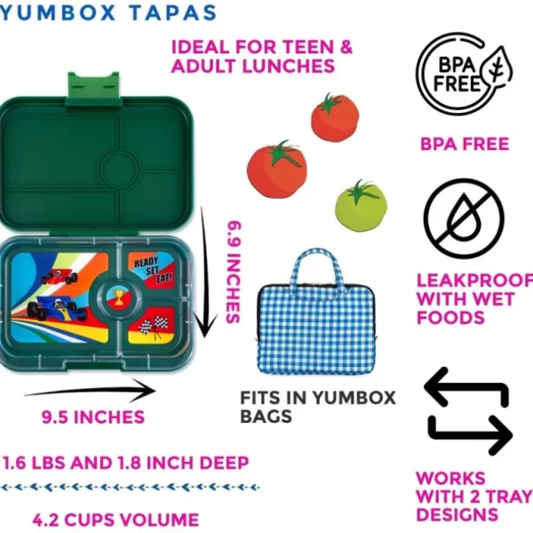 Tapas 4 Rum, Green/Race Car*Yumbox Cheap